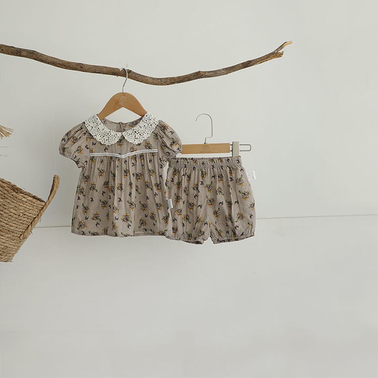 Floral Lace Collar Set 小花柄 半袖チュニック セットアップ【mh0012695】 BBAMMA 半袖セットアップ