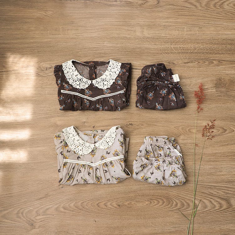 Floral Lace Collar Set 小花柄 半袖チュニック セットアップ【mh0012695】 BBAMMA 半袖セットアップ