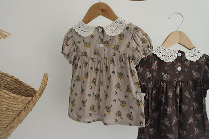 Floral Lace Collar Set 小花柄 半袖チュニック セットアップ【mh0012695】 BBAMMA 半袖セットアップ