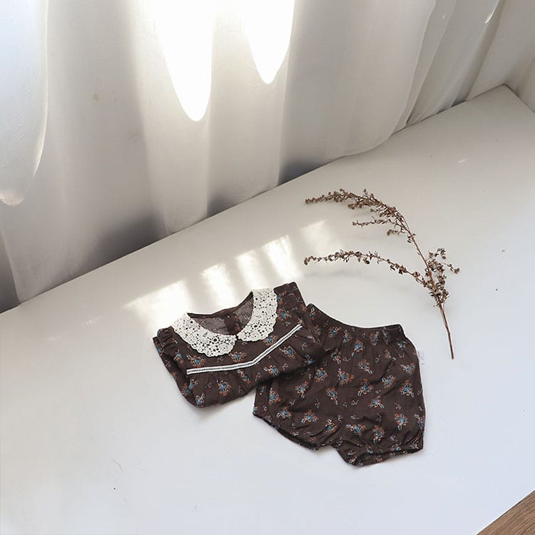 Floral Lace Collar Set 小花柄 半袖チュニック セットアップ【mh0012695】 BBAMMA 半袖セットアップ