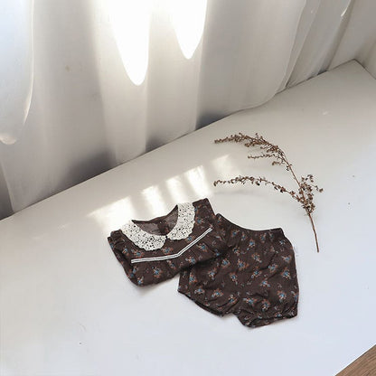 Floral Lace Collar Set 小花柄 半袖チュニック セットアップ【mh0012695】 BBAMMA 半袖セットアップ