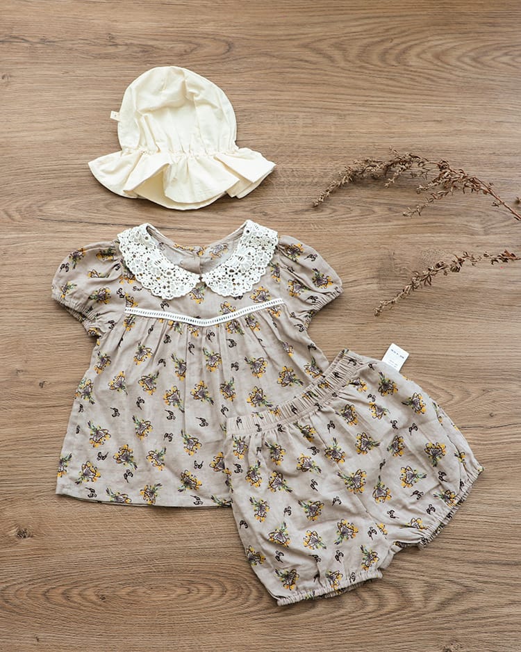 Floral Lace Collar Set 小花柄 半袖チュニック セットアップ【mh0012695】 BBAMMA 半袖セットアップ