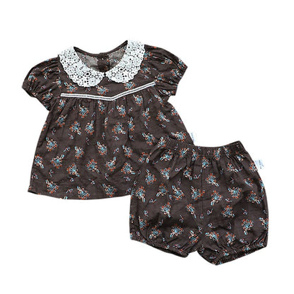 Floral Lace Collar Set 小花柄 半袖チュニック セットアップ【mh0012695】 BBAMMA 半袖セットアップ