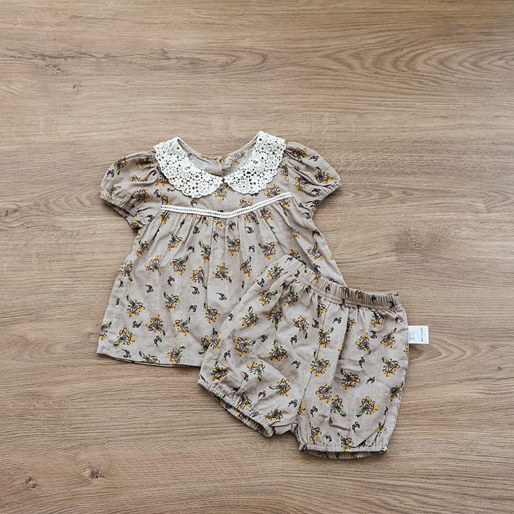 Floral Lace Collar Set 小花柄 半袖チュニック セットアップ【mh0012695】 BBAMMA 半袖セットアップ