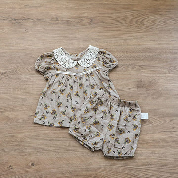 Floral Lace Collar Set 小花柄 半袖チュニック セットアップ【mh0012695】 BBAMMA 半袖セットアップ