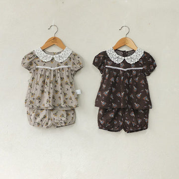 Floral Lace Collar Set 小花柄 半袖チュニック セットアップ【mh0012695】 BBAMMA 半袖セットアップ