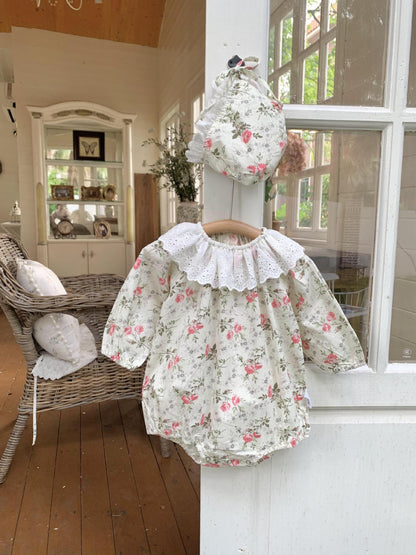 Floral Lace Romper With Hat 小花柄プリント レースロンパース 帽子セット【mh0012264】 Apricot / 66cm Virgil kids