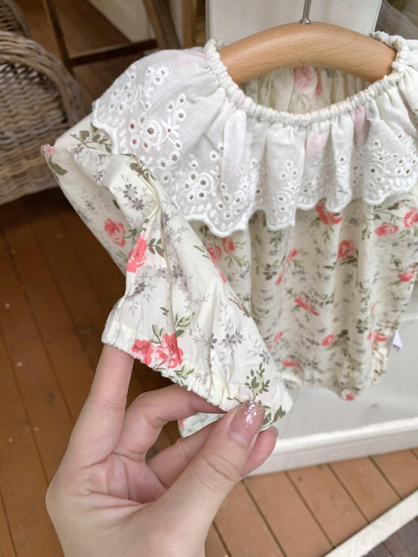 Floral Lace Romper With Hat 小花柄プリント レースロンパース 帽子セット【mh0012264】 Virgil kids