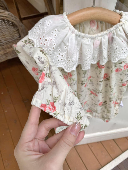 Floral Lace Romper With Hat 小花柄プリント レースロンパース 帽子セット【mh0012264】 Virgil kids