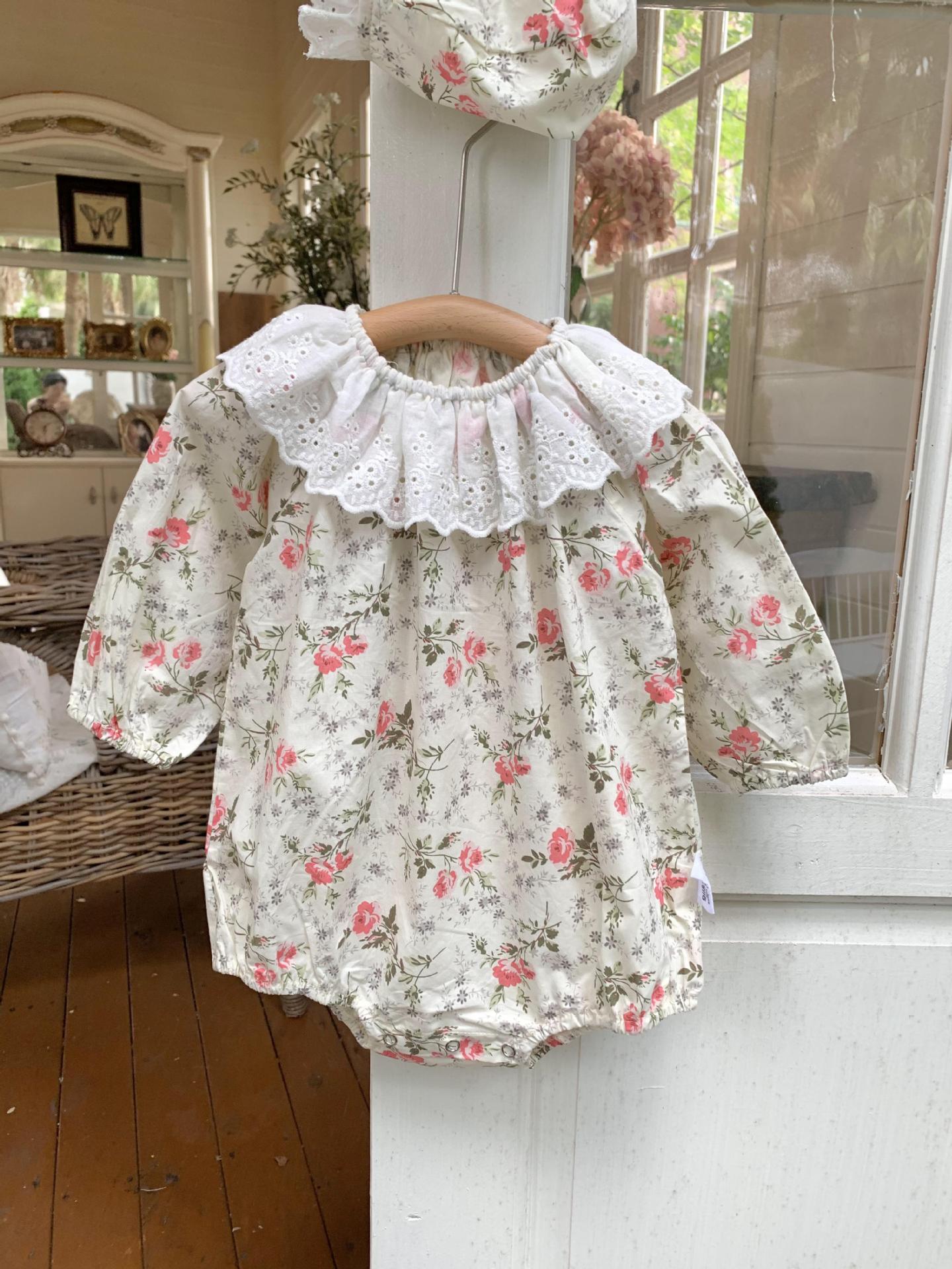 Floral Lace Romper With Hat 小花柄プリント レースロンパース 帽子セット【mh0012264】 Virgil kids