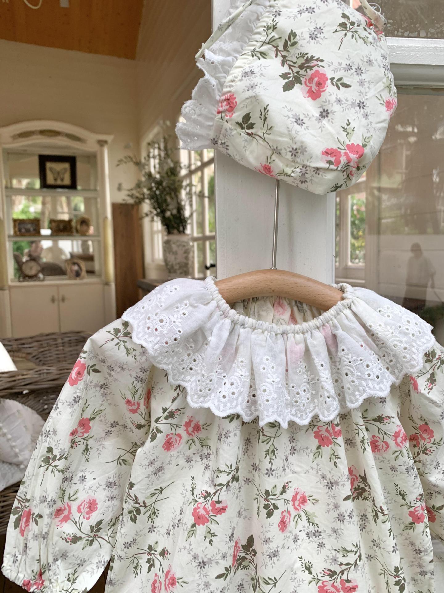Floral Lace Romper With Hat 小花柄プリント レースロンパース 帽子セット【mh0012264】 Virgil kids