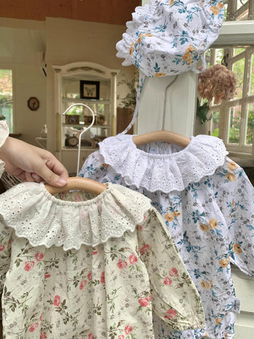 Floral Lace Romper With Hat 小花柄プリント レースロンパース 帽子セット【mh0012264】 Virgil kids