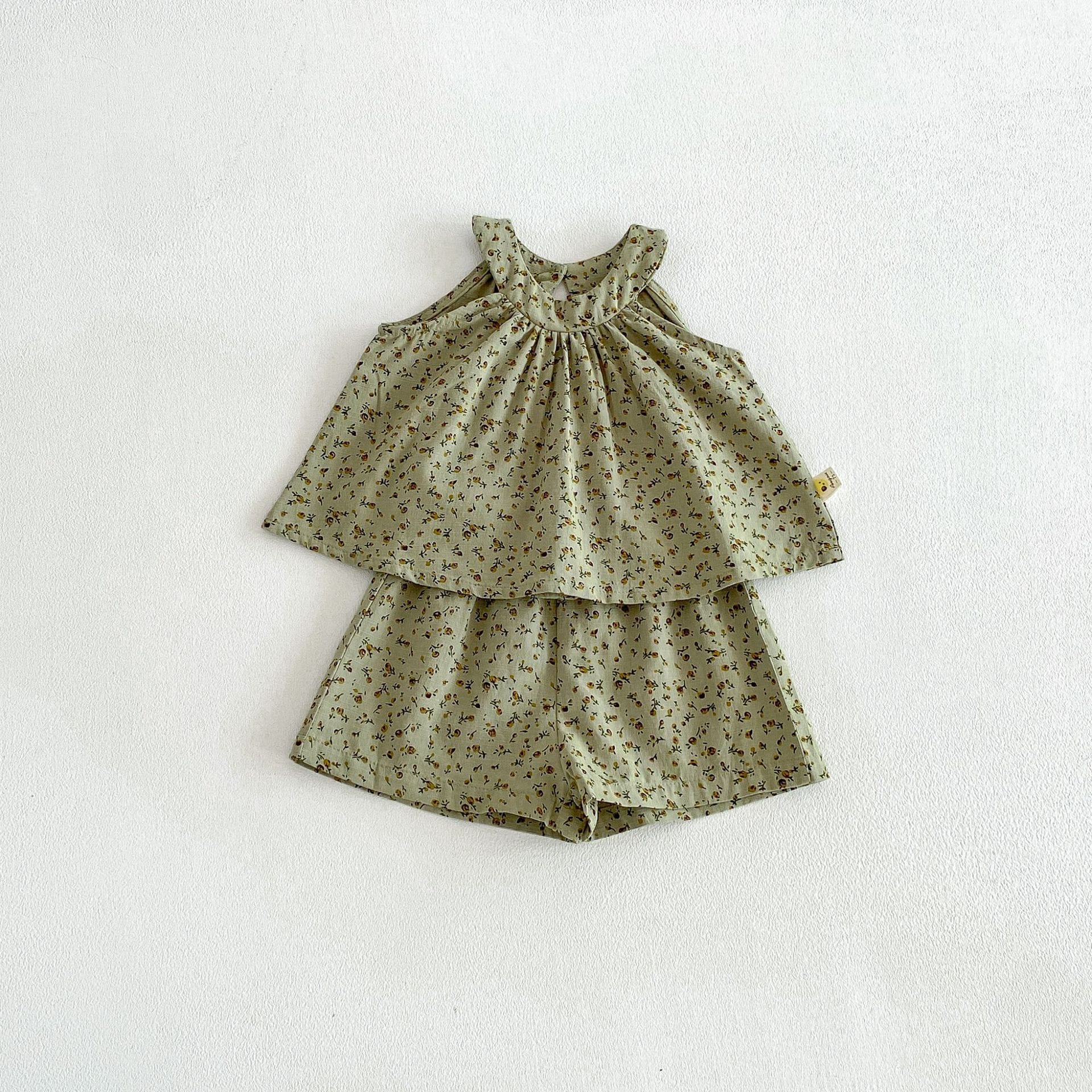 Floral Lace Set フラワー ノースリーブチュニック ショートパンツ セット【mh0013423】 Green / 73cm angou ノースリーブセットアップ