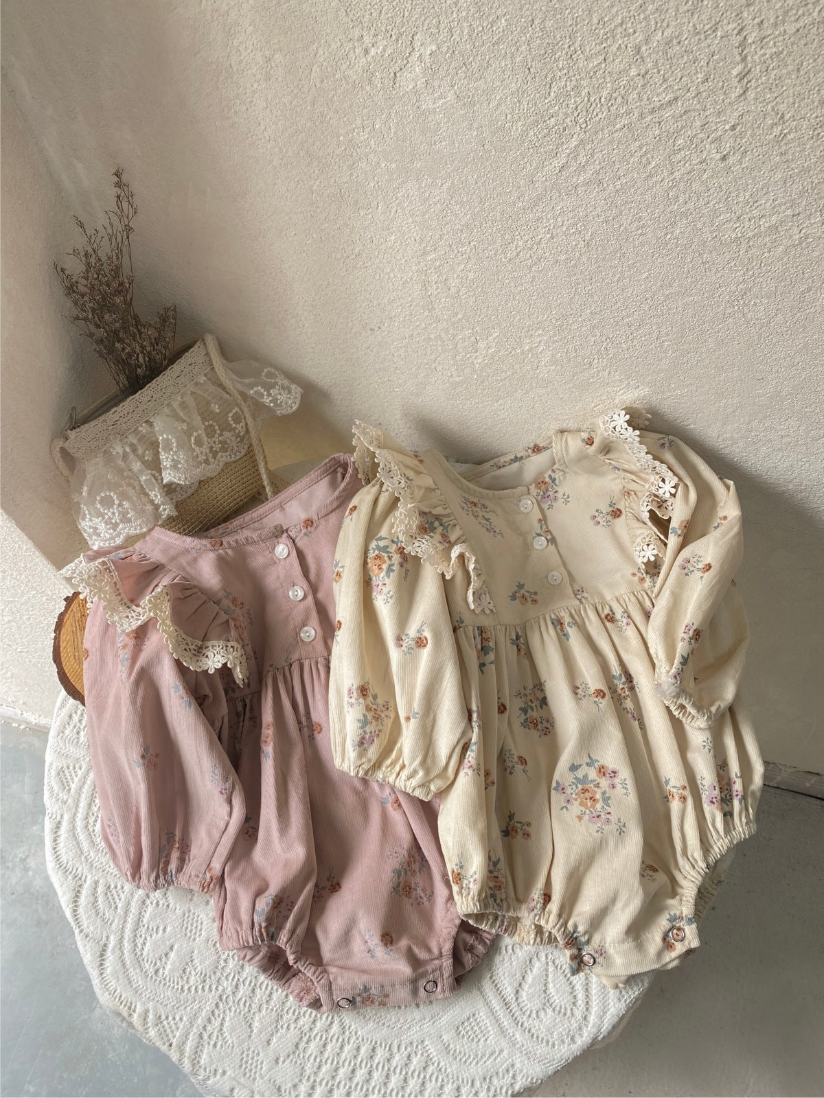 Floral Long Sleeve Romper 小花柄 パフスリーブ ロンパース【mh0012678】 BBAMMA 長袖ロンパース