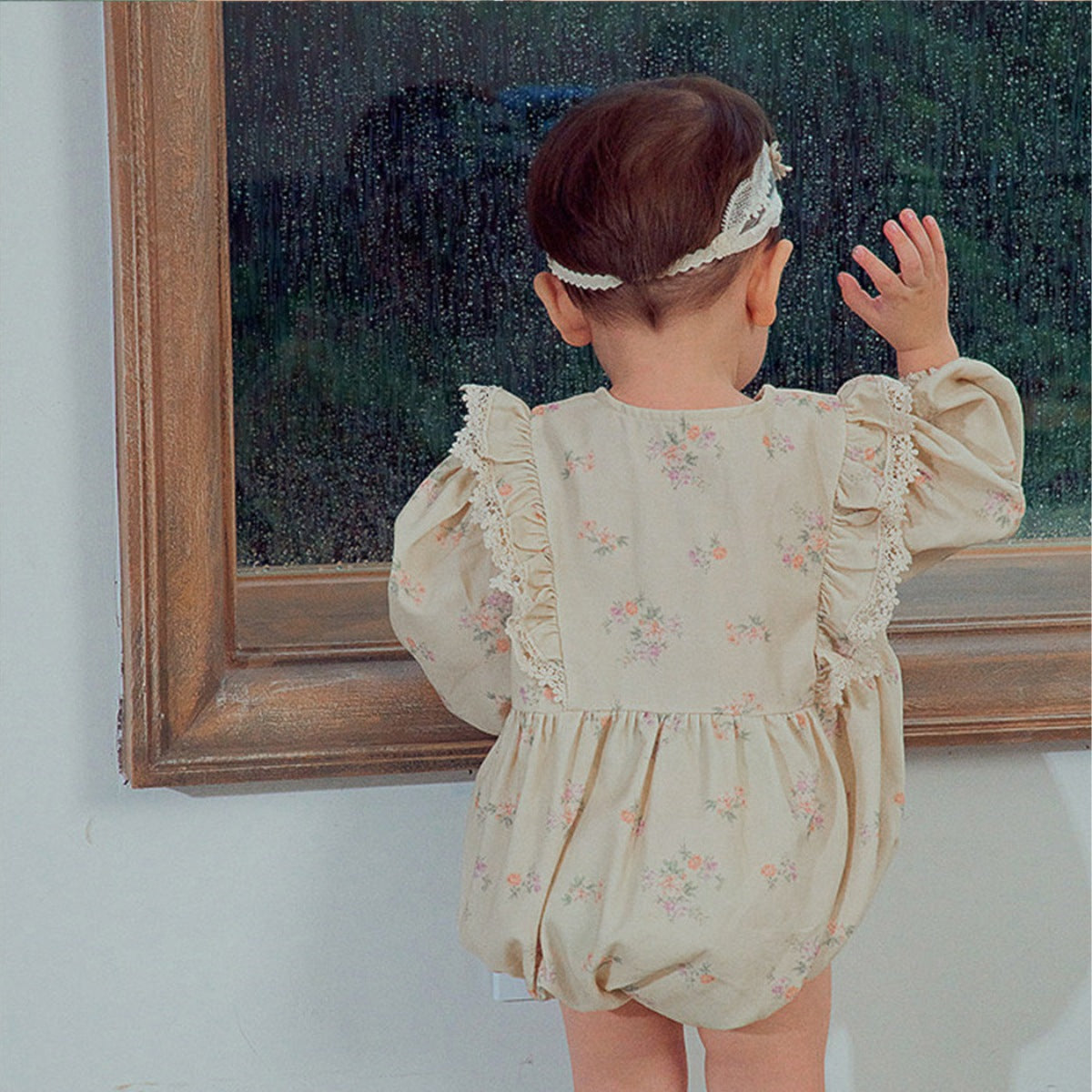 Floral Long Sleeve Romper 小花柄 パフスリーブ ロンパース【mh0012678】 BBAMMA 長袖ロンパース