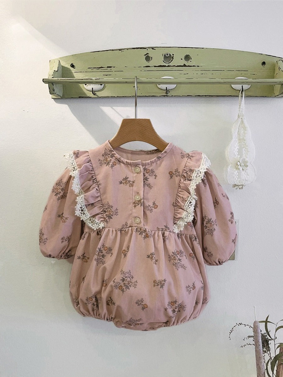 Floral Long Sleeve Romper 小花柄 パフスリーブ ロンパース【mh0012678】 BBAMMA 長袖ロンパース