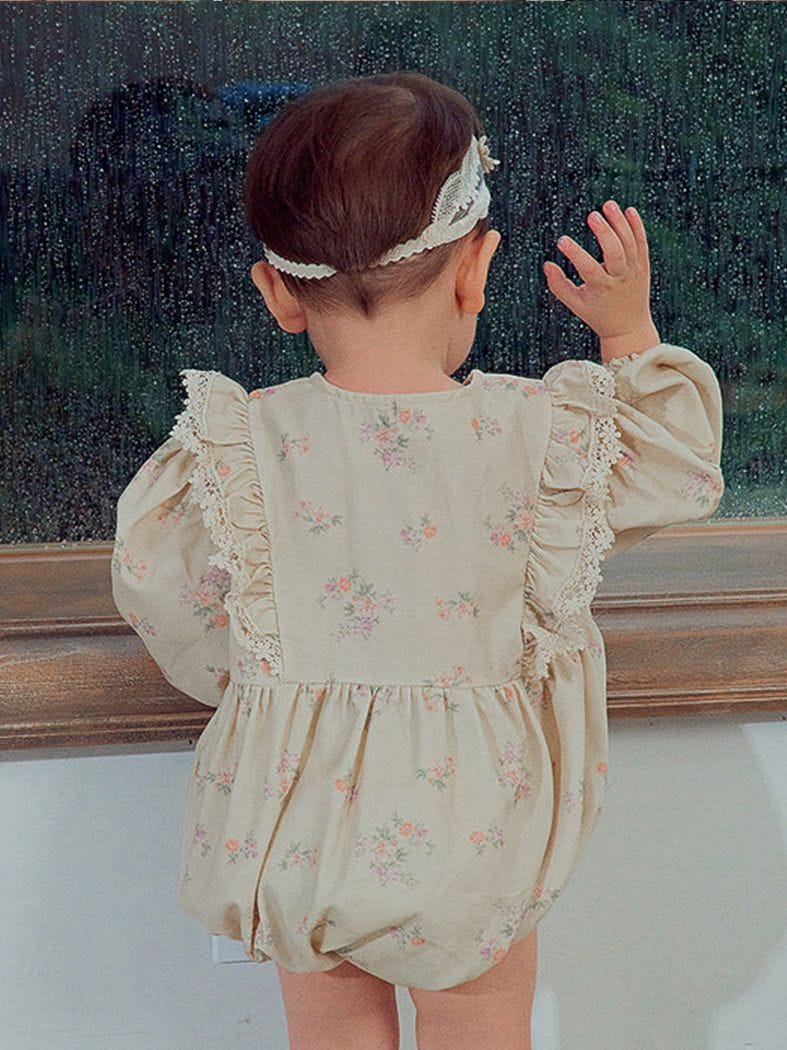 Floral Long Sleeve Romper 小花柄 パフスリーブ ロンパース【mh0012678】 BBAMMA 長袖ロンパース
