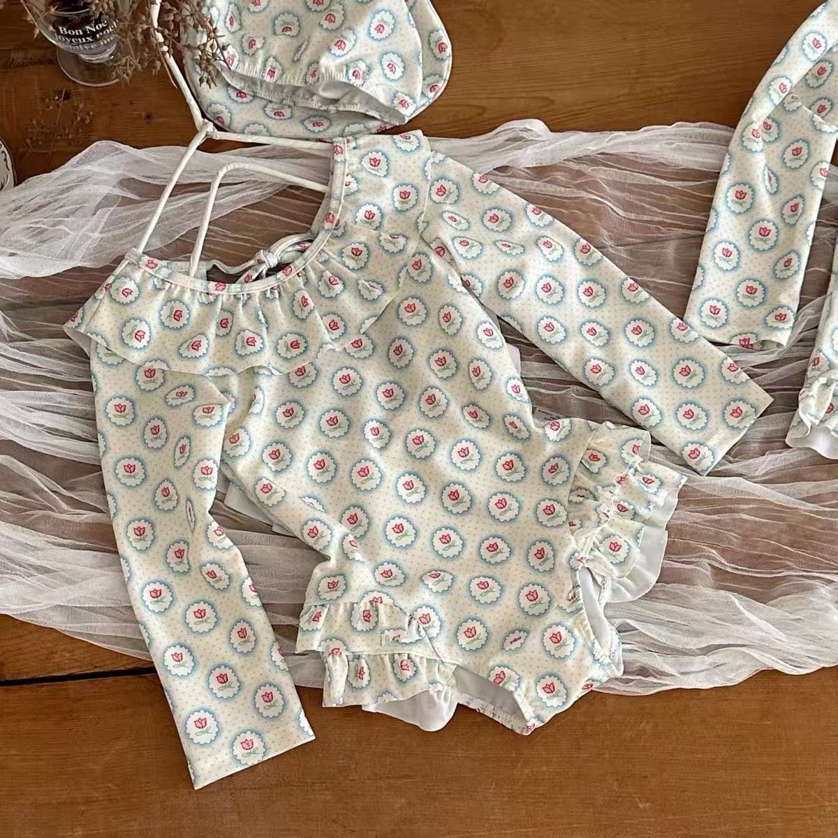 Floral Long-sleeve Sun Protection Quick-Dry Swimwear チューリップ 長袖ワンピース水着【mh0013321】 mamahalo kids ベビー用水着