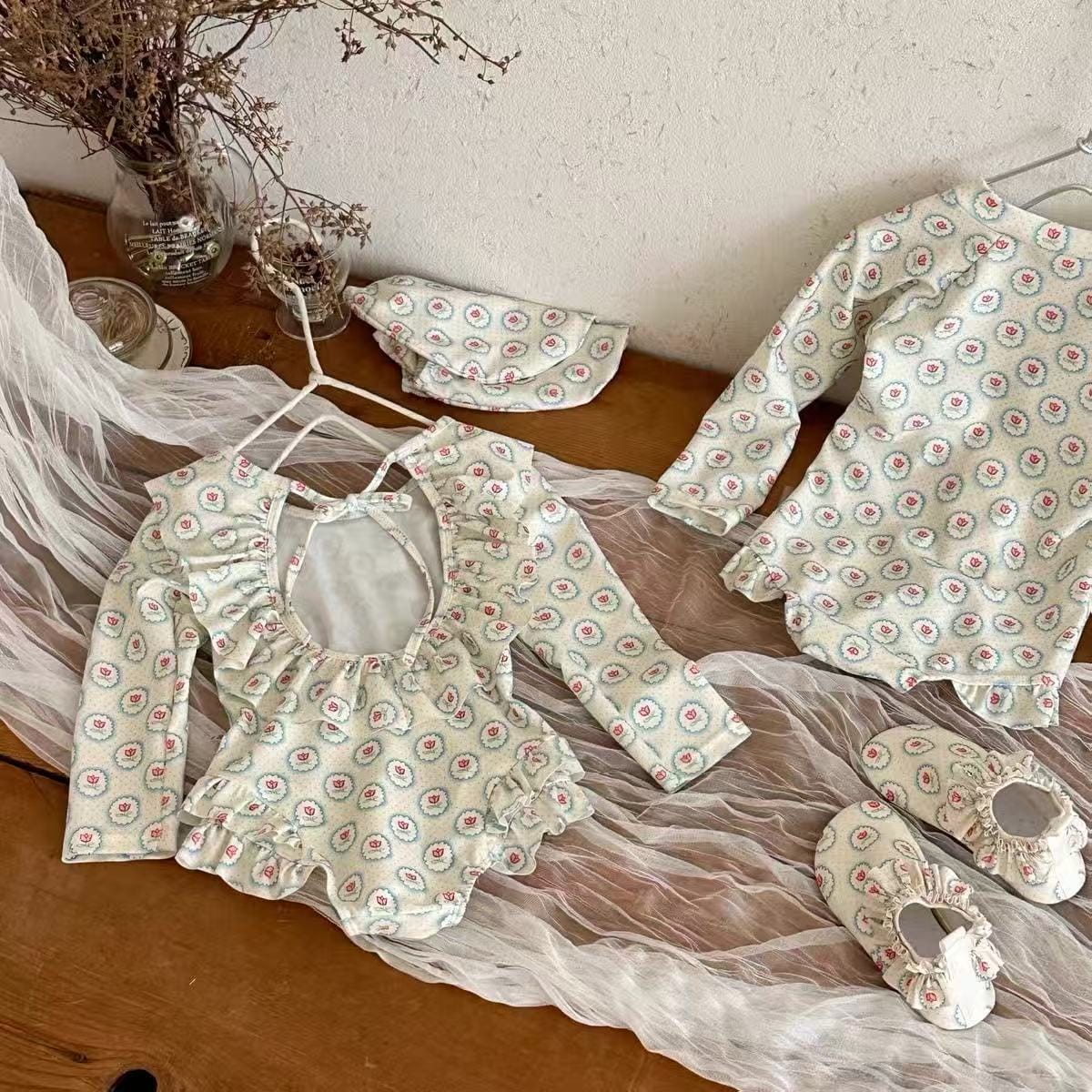 Floral Long-sleeve Sun Protection Quick-Dry Swimwear チューリップ 長袖ワンピース水着【mh0013321】 mamahalo kids ベビー用水着
