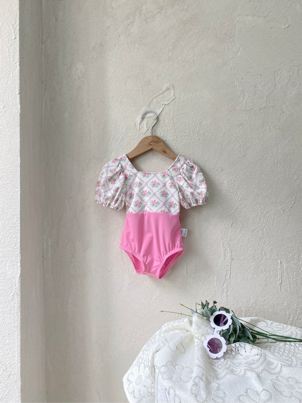 Floral Patchwork One Piece Swimsuit フローラルプリント切替水着【mh0012433】 BBAMMA ベビー用水着