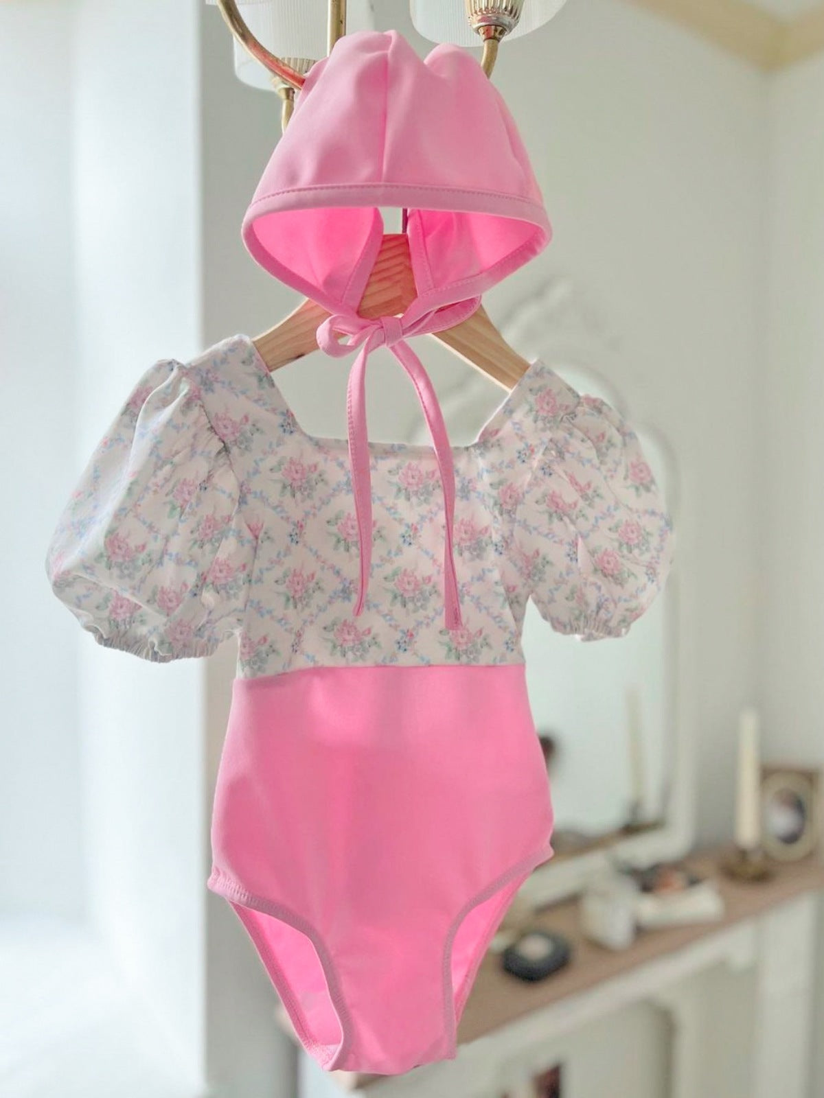 Floral Patchwork One Piece Swimsuit フローラルプリント切替水着【mh0012433】 BBAMMA ベビー用水着