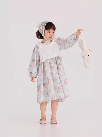 Floral Pattern Crew Neck Doll Dress 小花柄 パフスリーブ ドールワンピース【mh0012385】 mamahalo shop