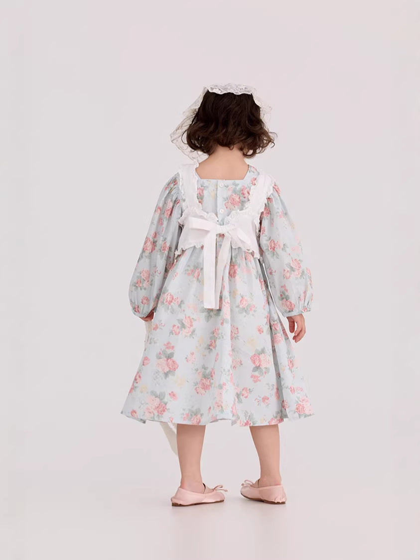 Floral Pattern Crew Neck Doll Dress 小花柄 パフスリーブ ドールワンピース【mh0012385】 mamahalo shop