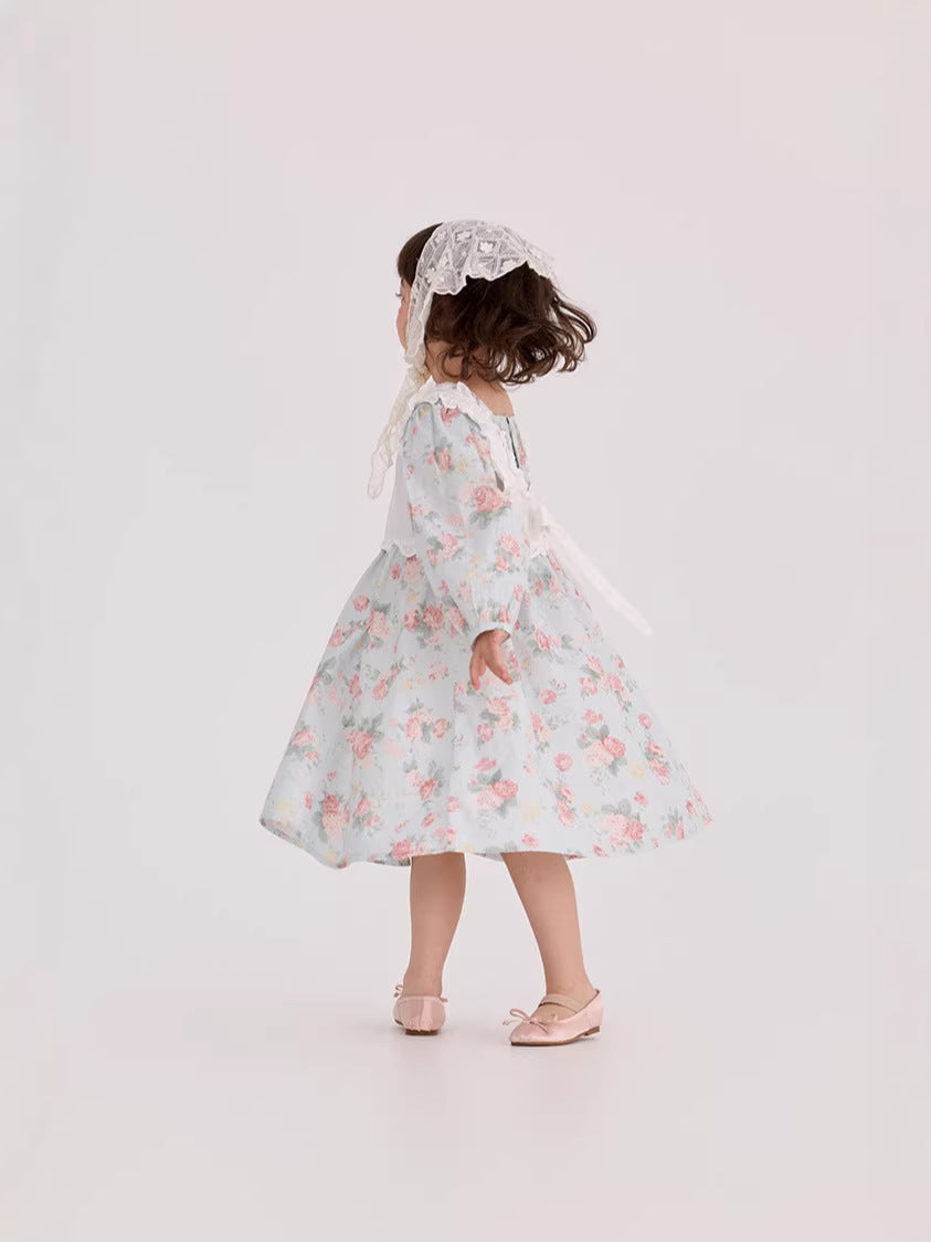 Floral Pattern Crew Neck Doll Dress 小花柄 パフスリーブ ドールワンピース【mh0012385】 mamahalo shop