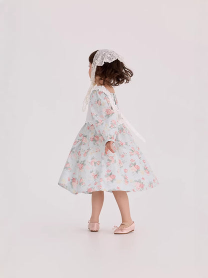 Floral Pattern Crew Neck Doll Dress 小花柄 パフスリーブ ドールワンピース【mh0012385】 mamahalo shop