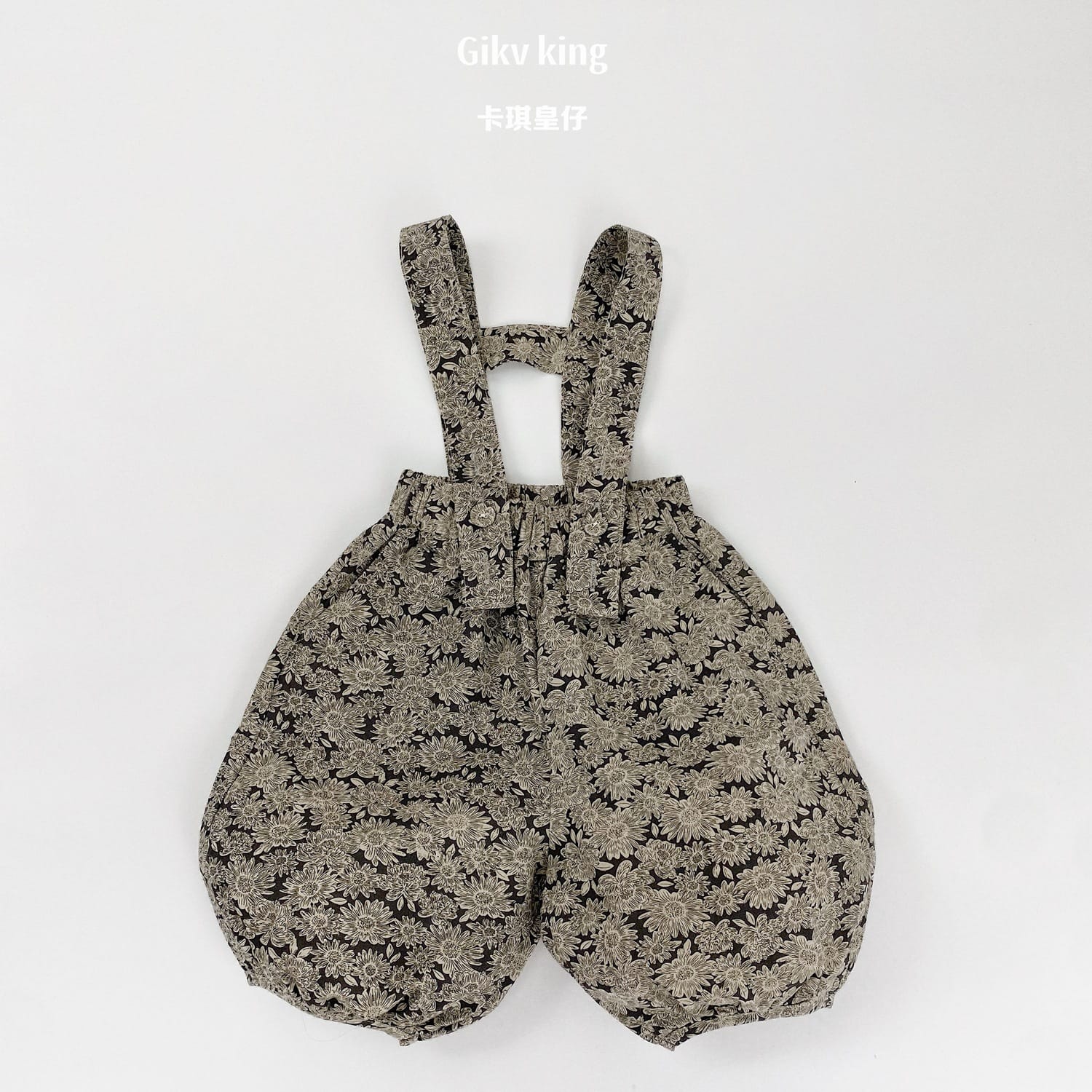 Floral Pattern Suspender Bloomers フラワー サロペットパンツ【mh0013488】 Charcoal Gray / 80cm Gikv king サロペットパンツ・サスペンダーパンツ