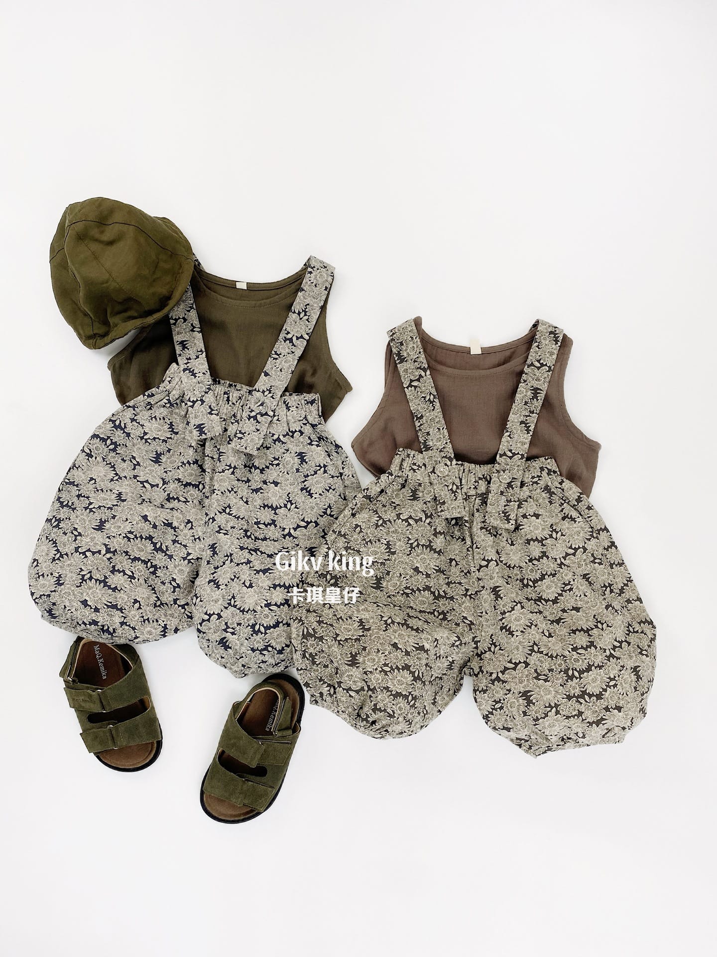 Floral Pattern Suspender Bloomers フラワー サロペットパンツ【mh0013488】 Gikv king サロペットパンツ・サスペンダーパンツ