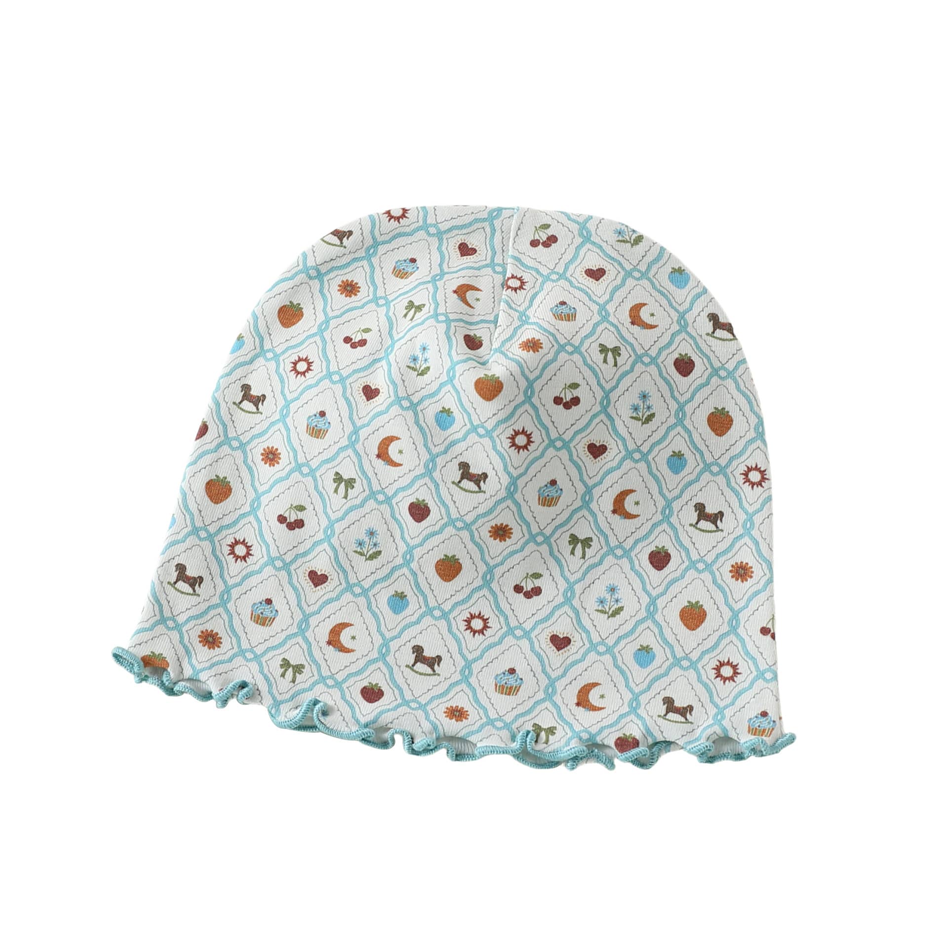 Floral Print Cotton Beanie Hat 花柄 コットン メロウ ベビー帽子【mh0012765】 Green diamond fruit fun / One Size Beitaoya ベビー用帽子