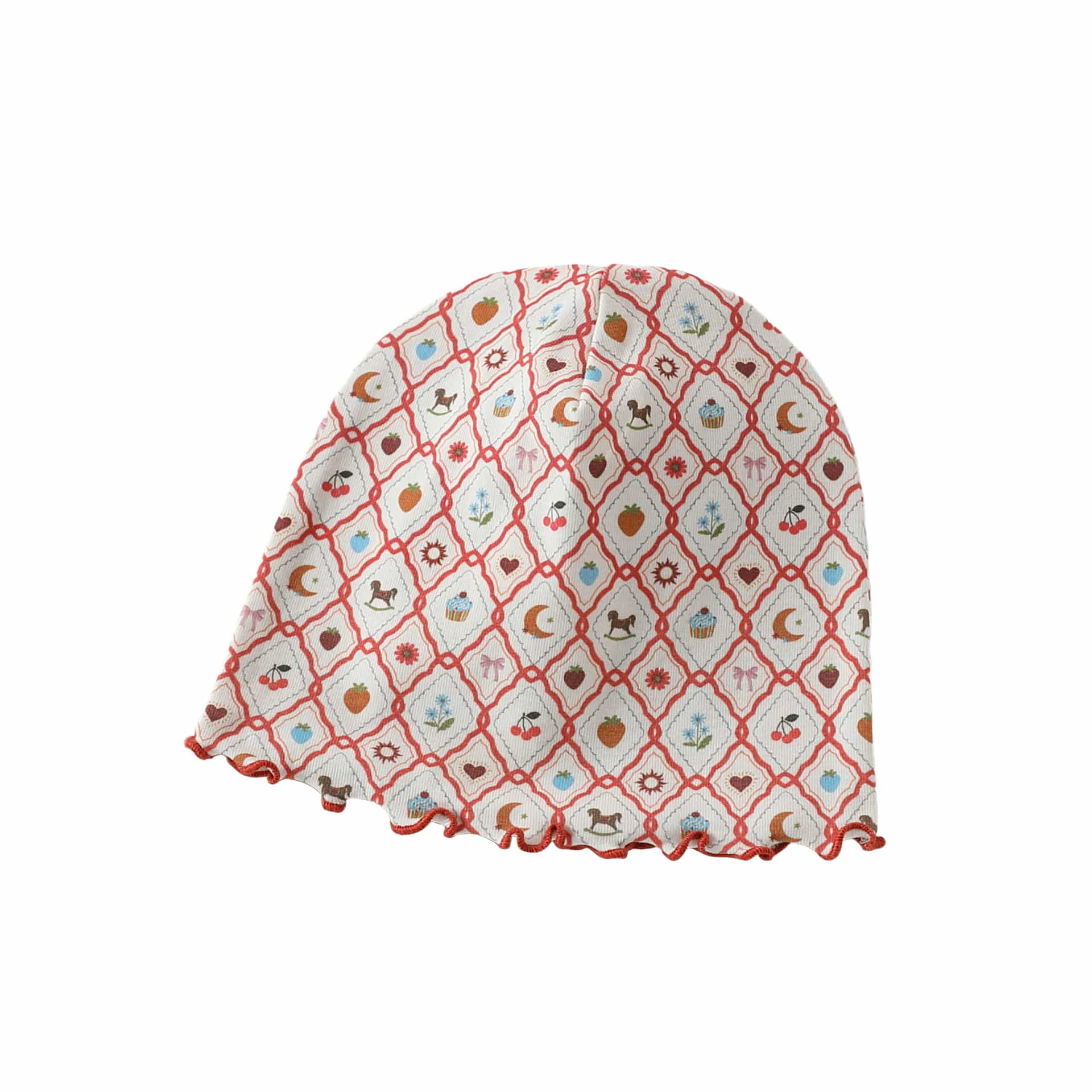 Floral Print Cotton Beanie Hat 花柄 コットン メロウ ベビー帽子【mh0012765】 Red diamond fruit interest / One Size Beitaoya ベビー用帽子