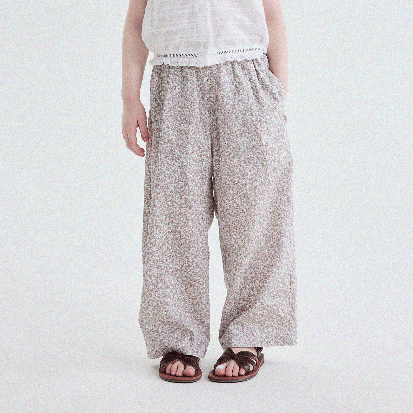 Floral Print Cotton Long Pants ドット柄 ロングパンツ【mh0013169】 Apricot Safflower / 90cm yunerma ロングパンツ・スウェットパンツ