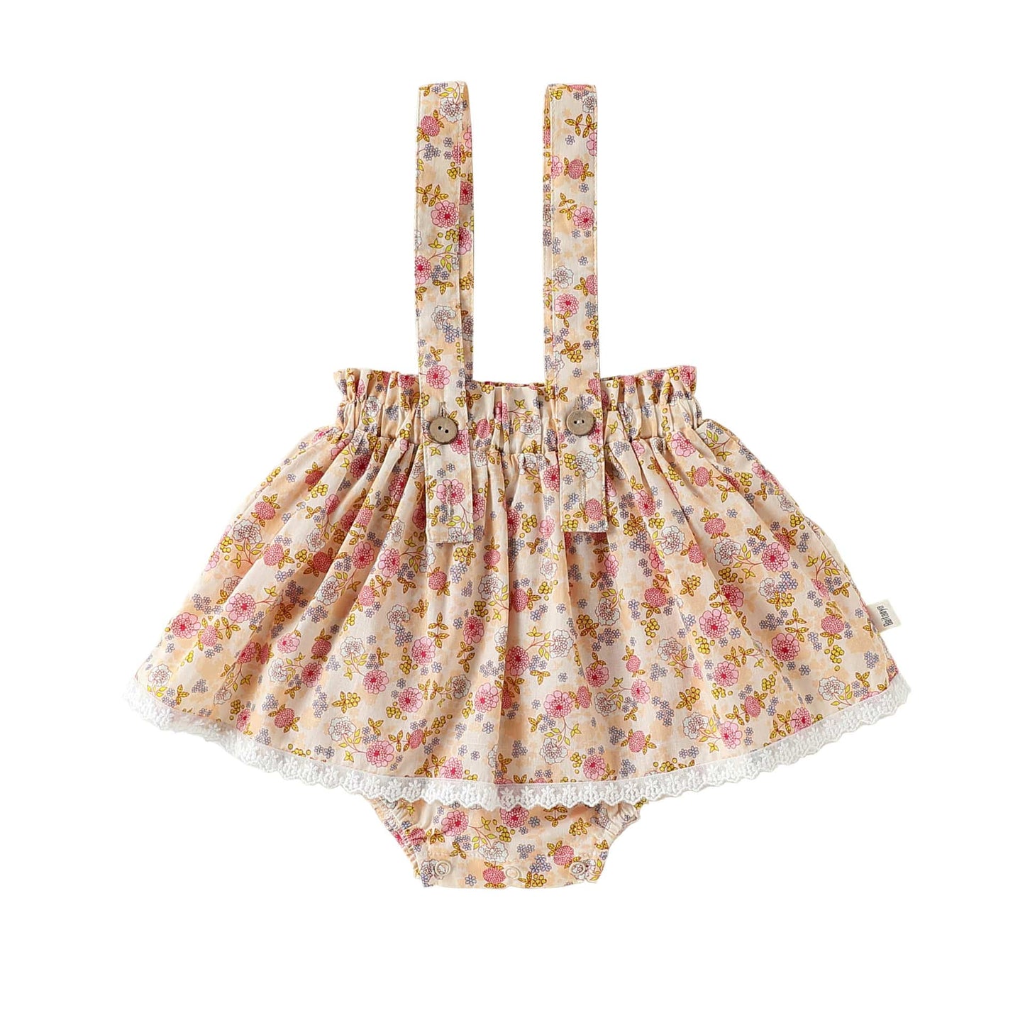 Floral Print Cotton Suspender Romper 花柄 コットン サスペンダースカート【mh0012766】 Apricot / 73cm Beitaoya サロペットパンツ・サスペンダーパンツ