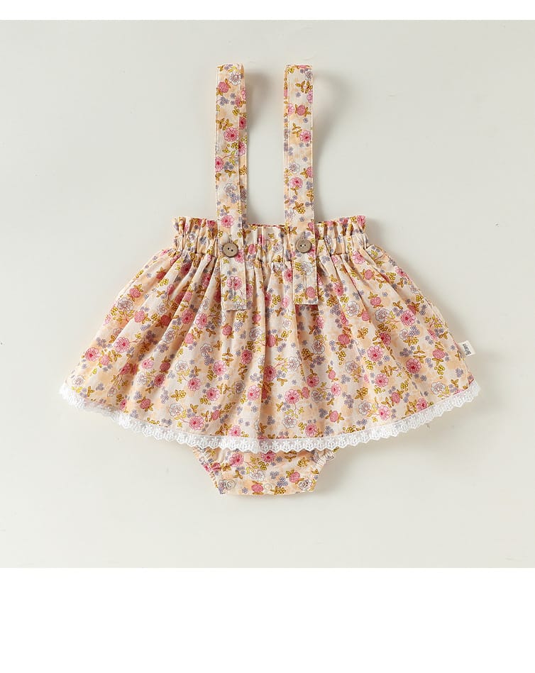 Floral Print Cotton Suspender Romper 花柄 コットン サスペンダースカート【mh0012766】 Beitaoya サロペットパンツ・サスペンダーパンツ