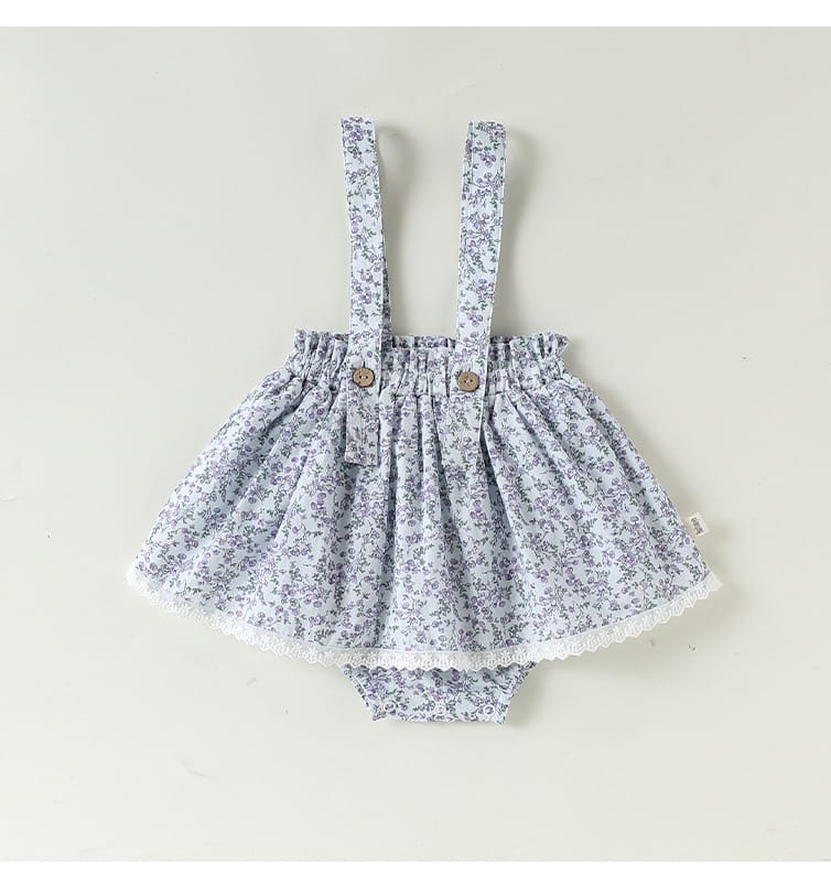 Floral Print Cotton Suspender Romper 花柄 コットン サスペンダースカート【mh0012766】 Beitaoya サロペットパンツ・サスペンダーパンツ