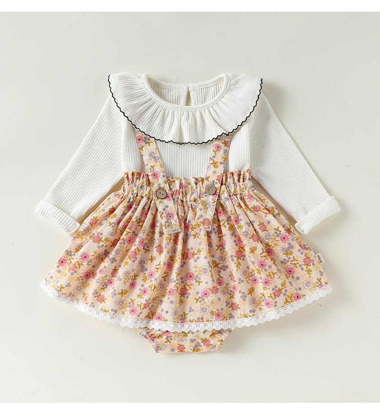 Floral Print Cotton Suspender Romper 花柄 コットン サスペンダースカート【mh0012766】 Beitaoya サロペットパンツ・サスペンダーパンツ