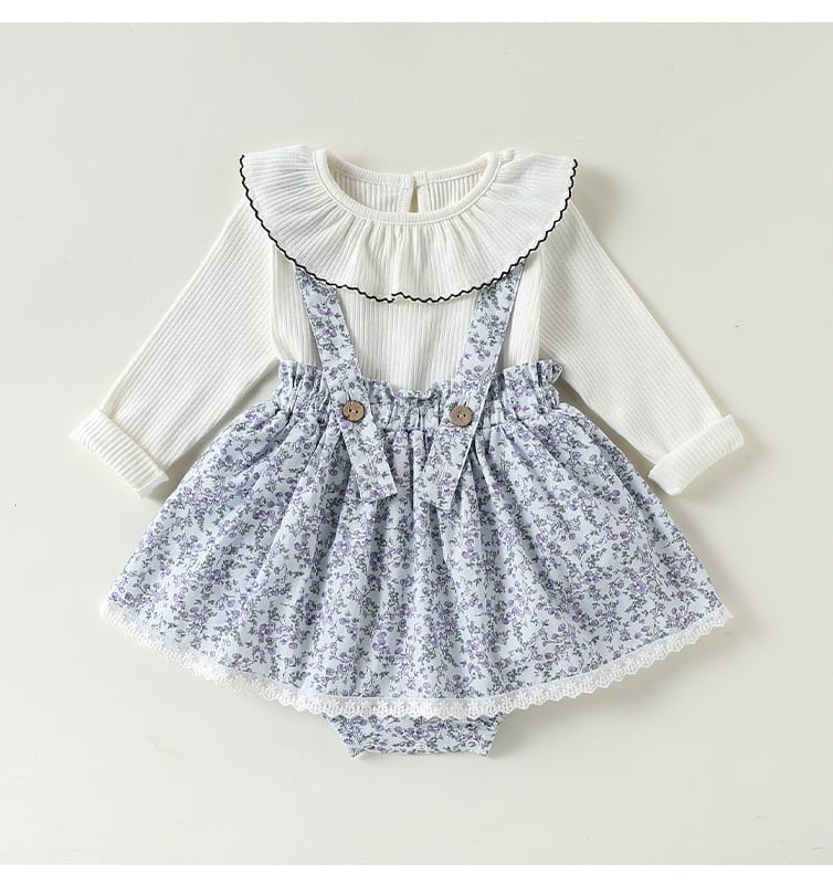 Floral Print Cotton Suspender Romper 花柄 コットン サスペンダースカート【mh0012766】 Beitaoya サロペットパンツ・サスペンダーパンツ