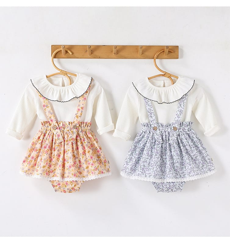 Floral Print Cotton Suspender Romper 花柄 コットン サスペンダースカート【mh0012766】 Beitaoya サロペットパンツ・サスペンダーパンツ