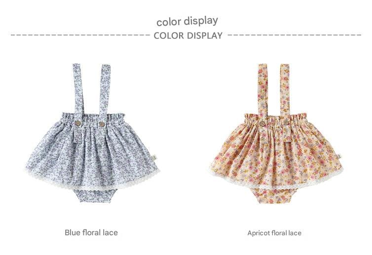 Floral Print Cotton Suspender Romper 花柄 コットン サスペンダースカート【mh0012766】 Beitaoya サロペットパンツ・サスペンダーパンツ