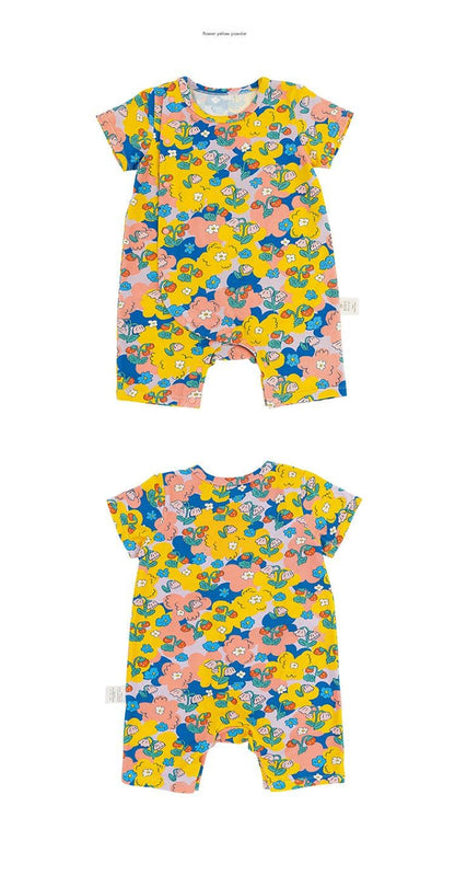 Floral Print Lyocell Jumpsuit プリント 半袖ジャンプスーツ【mh0013093】 RICE & SKY 半袖ロンパース