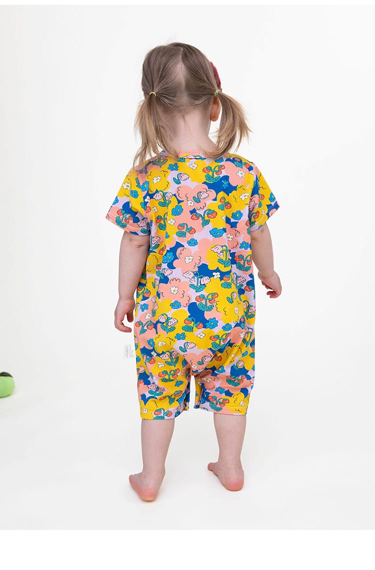 Floral Print Lyocell Jumpsuit プリント 半袖ジャンプスーツ【mh0013093】 RICE & SKY 半袖ロンパース