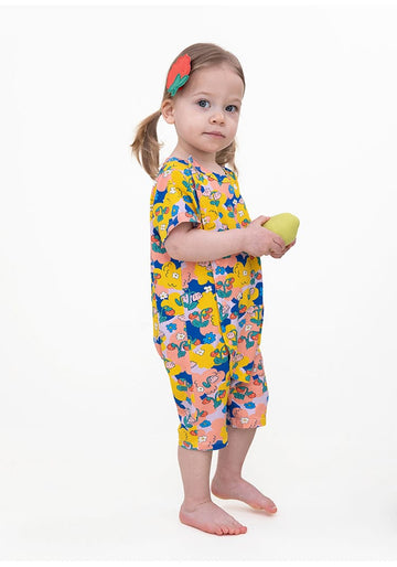 Floral Print Lyocell Jumpsuit プリント 半袖ジャンプスーツ【mh0013093】 RICE & SKY 半袖ロンパース