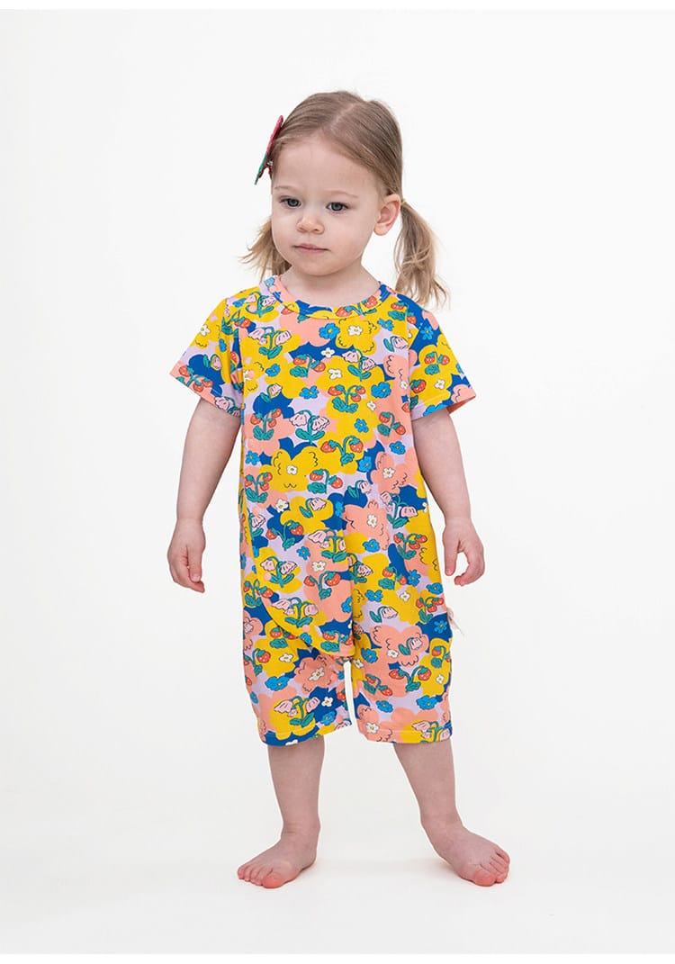 Floral Print Lyocell Jumpsuit プリント 半袖ジャンプスーツ【mh0013093】 RICE & SKY 半袖ロンパース