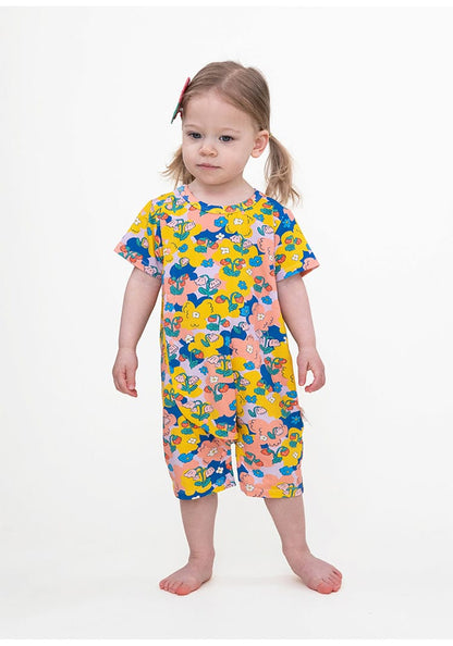 Floral Print Lyocell Jumpsuit プリント 半袖ジャンプスーツ【mh0013093】 RICE & SKY 半袖ロンパース