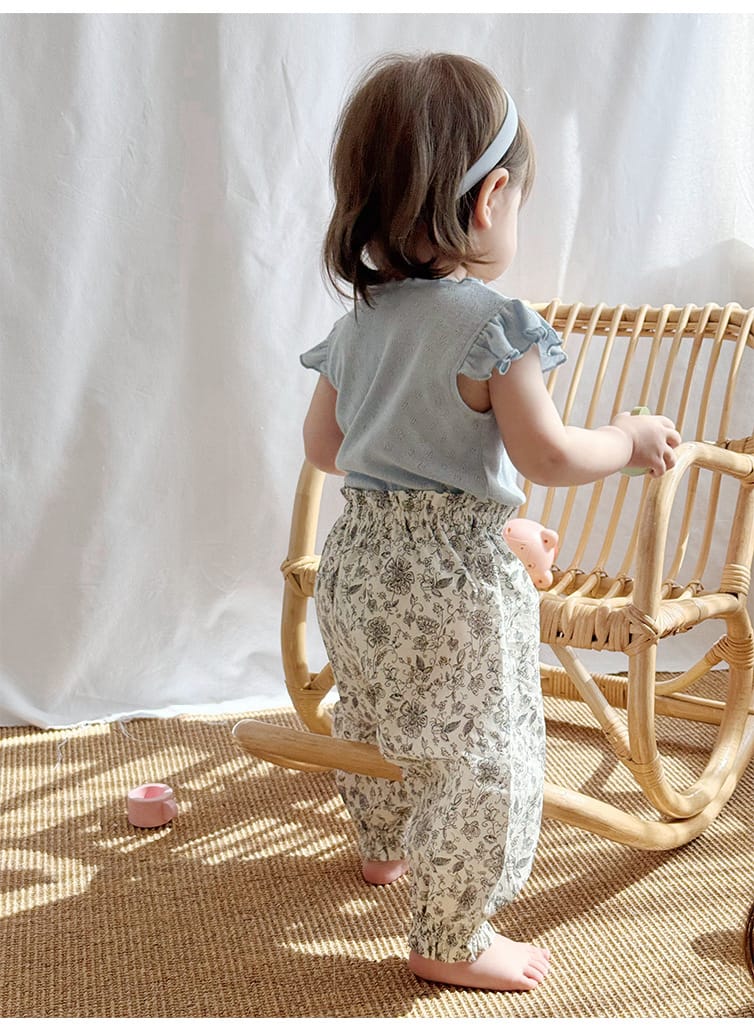 Floral Print Ruffle Cotton Pants フラワー ロングパンツ【mh0013606】 Beitaoya ロングパンツ・スウェットパンツ