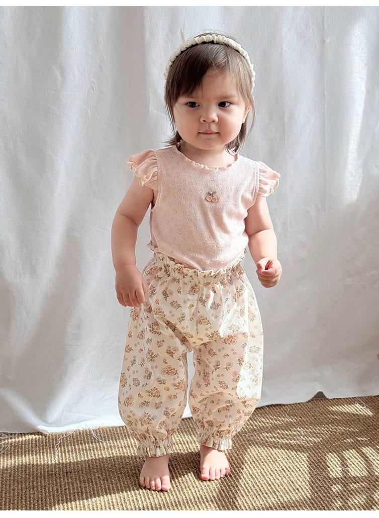 Floral Print Ruffle Cotton Pants フラワー ロングパンツ【mh0013606】 Beitaoya ロングパンツ・スウェットパンツ