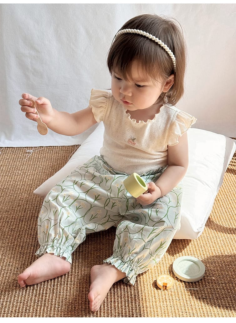 Floral Print Ruffle Cotton Pants フラワー ロングパンツ【mh0013606】 Beitaoya ロングパンツ・スウェットパンツ