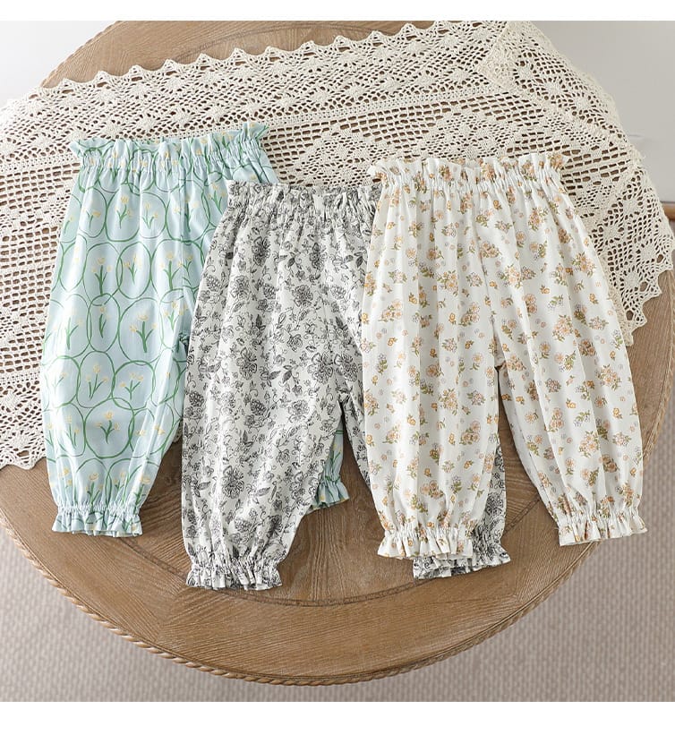 Floral Print Ruffle Cotton Pants フラワー ロングパンツ【mh0013606】 Beitaoya ロングパンツ・スウェットパンツ